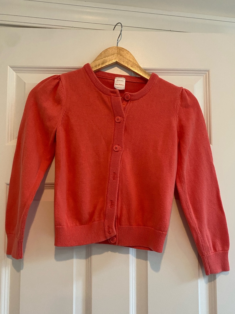 Hanna Andersson Coral Pink Knit Button-Front Cotton Cardigan, Sz 10